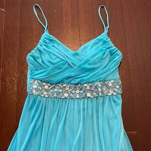 Junior's B. Darlin Long Spaghetti Strap Beaded Formal Dress - Homecoming or Prom